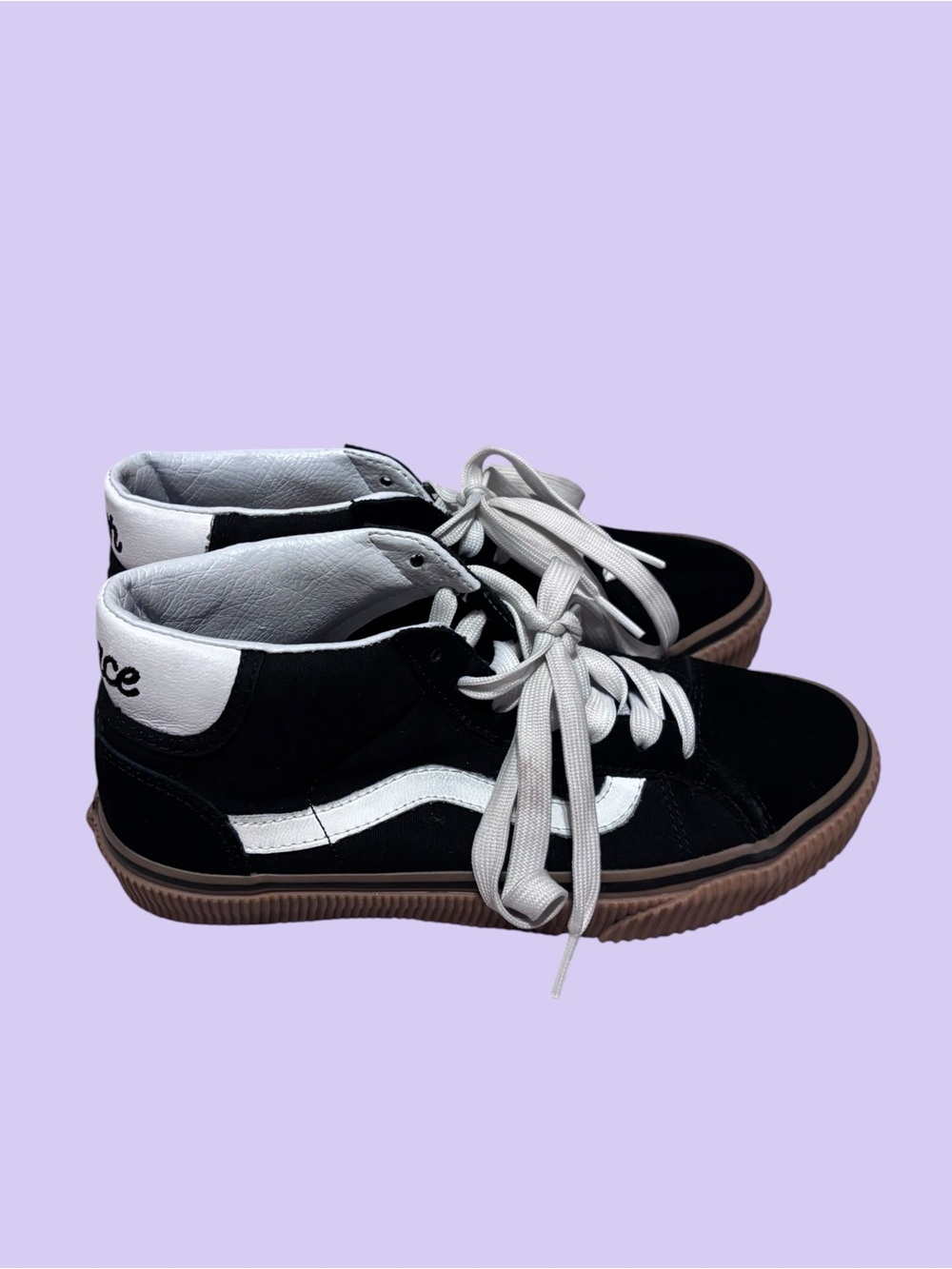 Vans Woman's Black and White 'Teach Peace' Sneakers